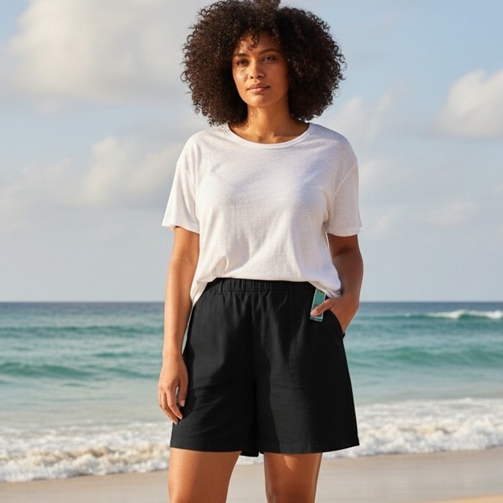 Terra & Sky Womens Plus 4X Black Linen Blend Pull On Shorts 28W-30W NWT